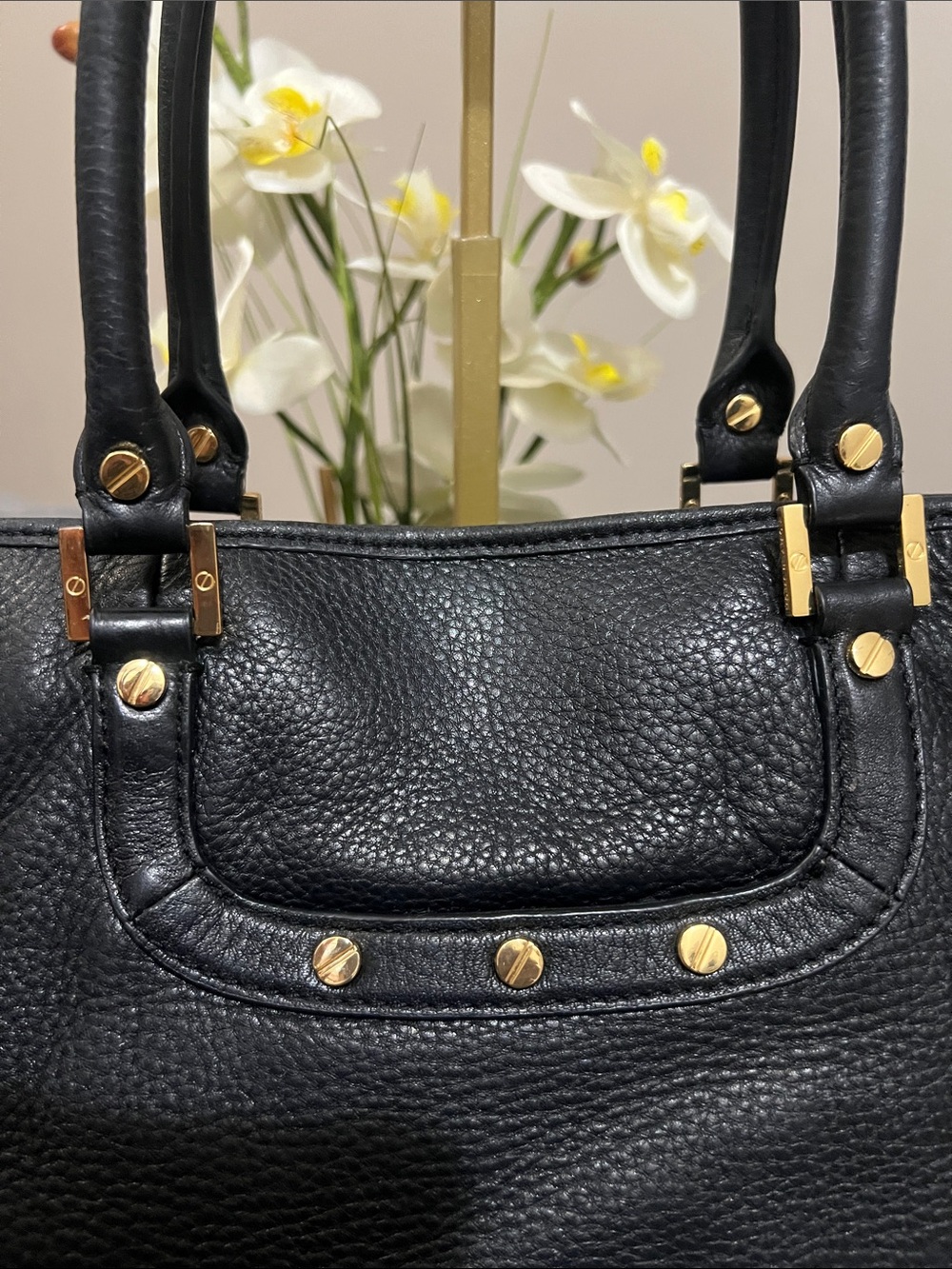 Tory Burch Amanda Black Pebbled Leather Tote retail $495 EUC - Picture 4 of 11